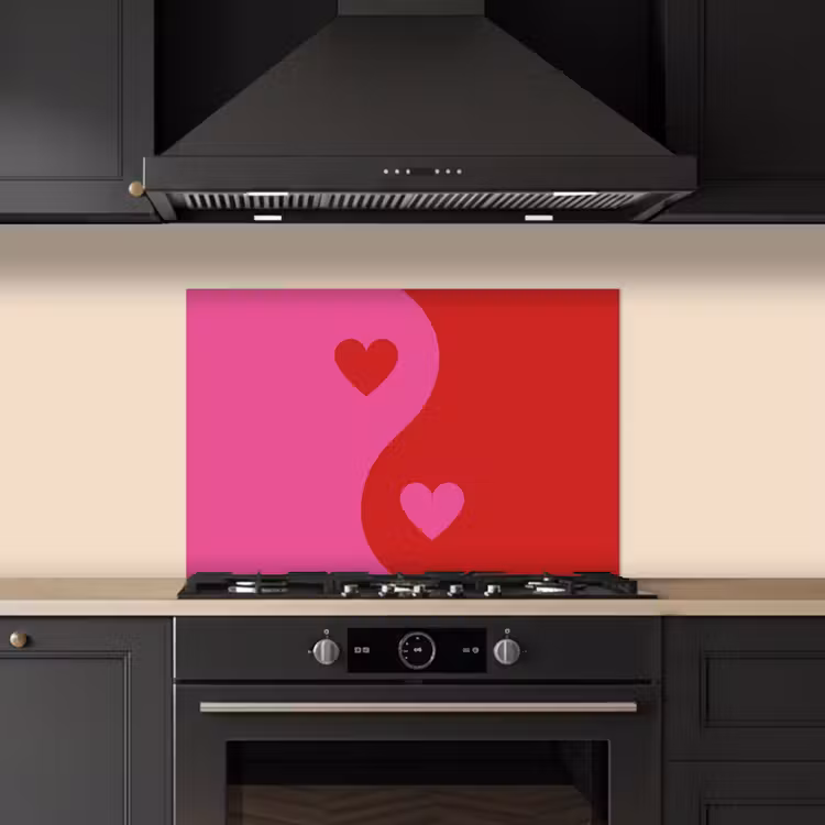 Kitchen splashback for hob - Minimalist - Red - Pink - Hearts — 5