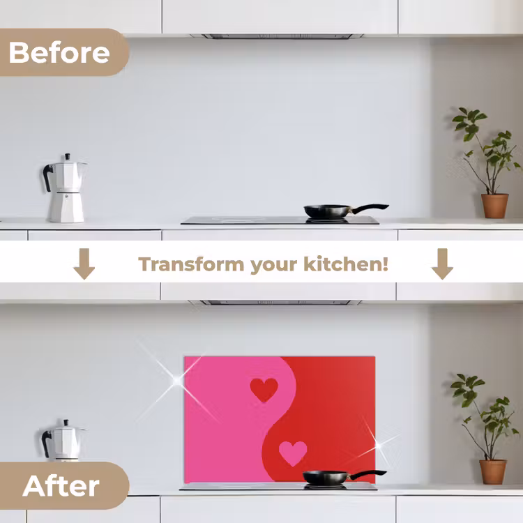 Kitchen splashback for hob - Minimalist - Red - Pink - Hearts — 7