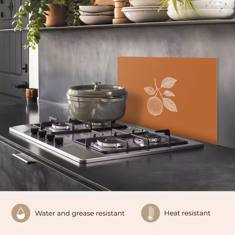 Kitchen splashback for hob - Orange - Drawn - Leaves - Brown — 2