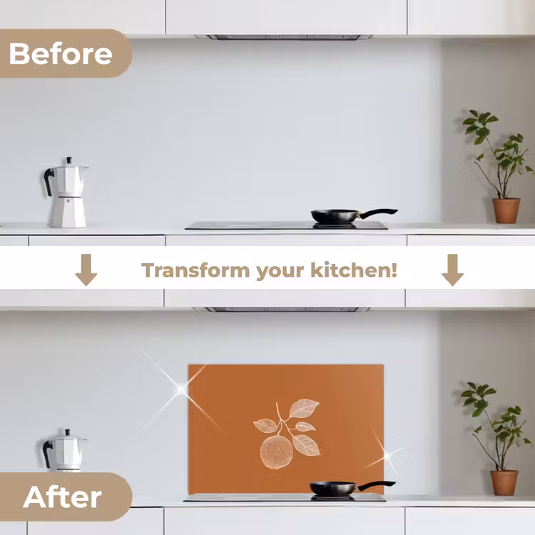 Kitchen splashback for hob - Orange - Drawn - Leaves - Brown — 7
