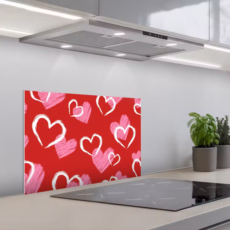 Kitchen splashback for hob - Pattern - Hearts - Pink - Valentine's Day — 1