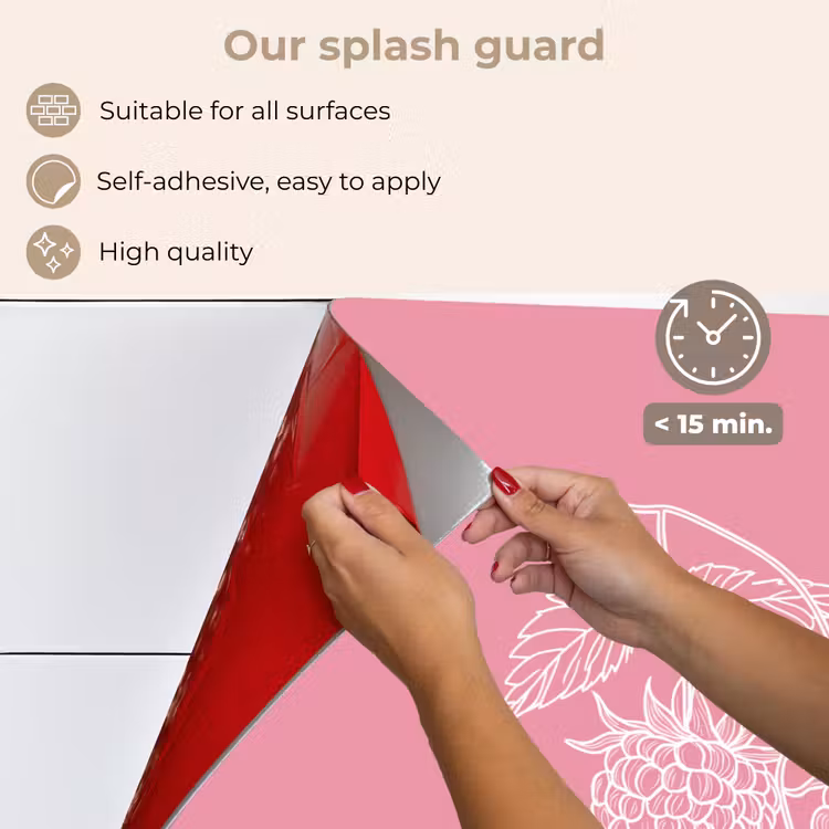 Kitchen splashback for hob - Raspberries - Stem - Drawn - Pink — 4