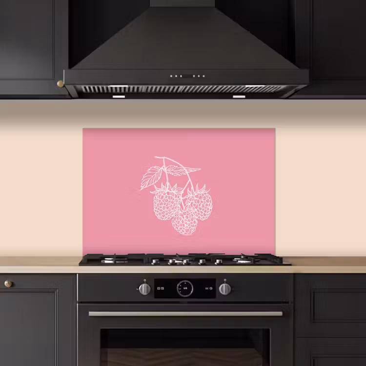 Kitchen splashback for hob - Raspberries - Stem - Drawn - Pink — 5