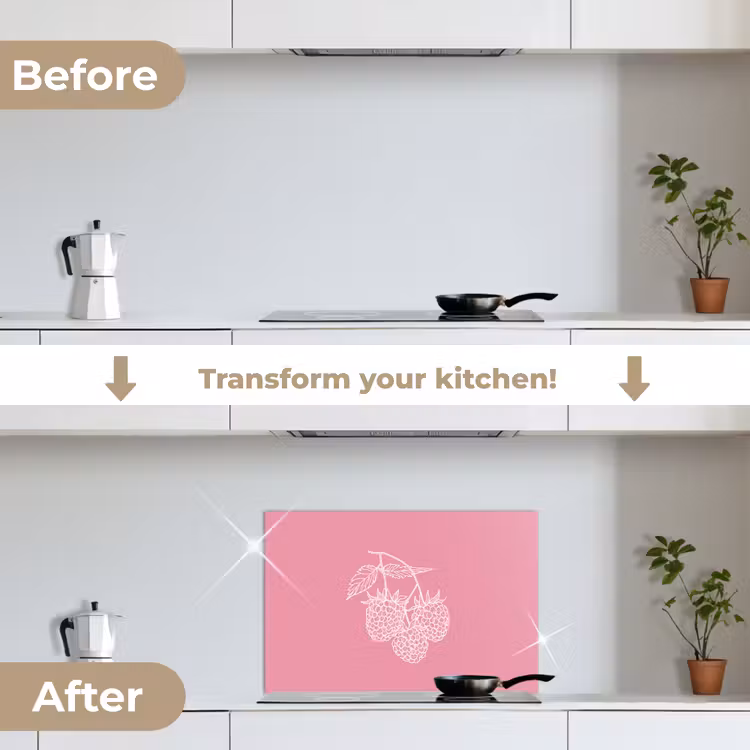 Kitchen splashback for hob - Raspberries - Stem - Drawn - Pink — 7