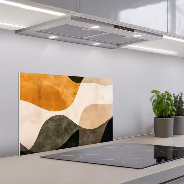 Kitchen splashback for hob - Shapes - Ochre yellow - Abstract — 1