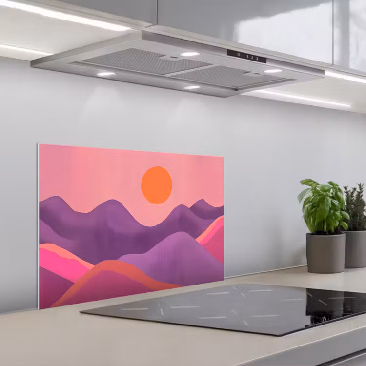 Kitchen splashback for hob - Sun - Hills - Purple - Abstract — 1