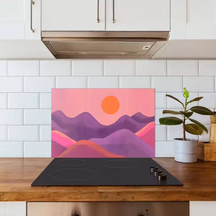Kitchen splashback for hob - Sun - Hills - Purple - Abstract — 3