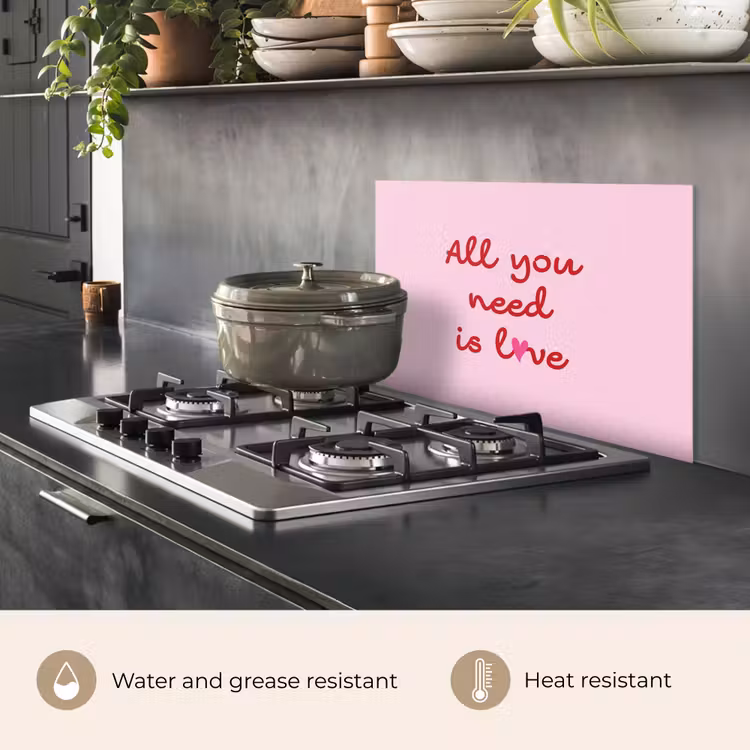 Kitchen splashback for hob - Text - Pink - Love - Heart — 2
