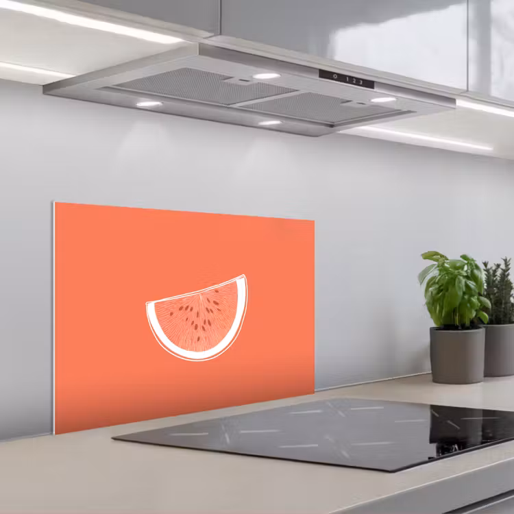 Kitchen splashback for hob - Watermelon - Lines - Coral red — 1