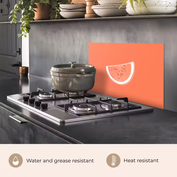 Kitchen splashback for hob - Watermelon - Lines - Coral red — 2
