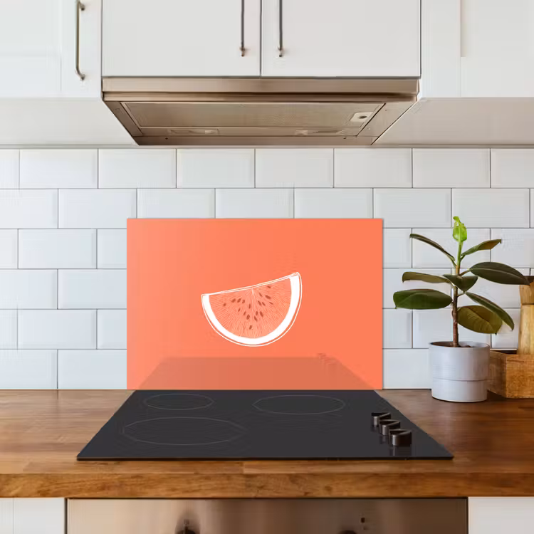 Kitchen splashback for hob - Watermelon - Lines - Coral red — 3