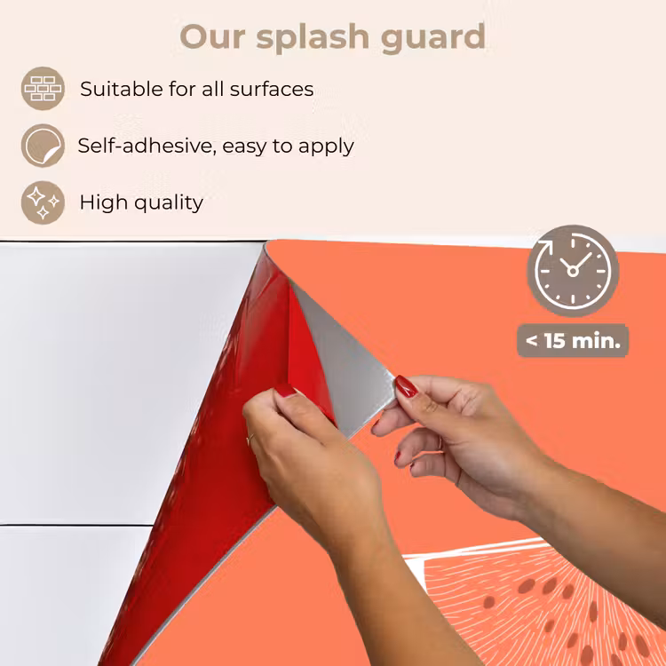 Kitchen splashback for hob - Watermelon - Lines - Coral red — 4