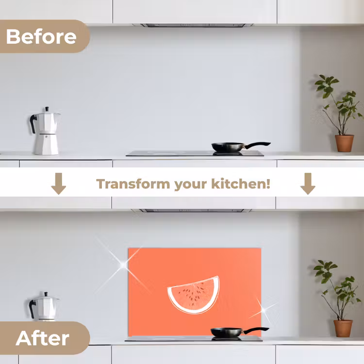 Kitchen splashback for hob - Watermelon - Lines - Coral red — 7