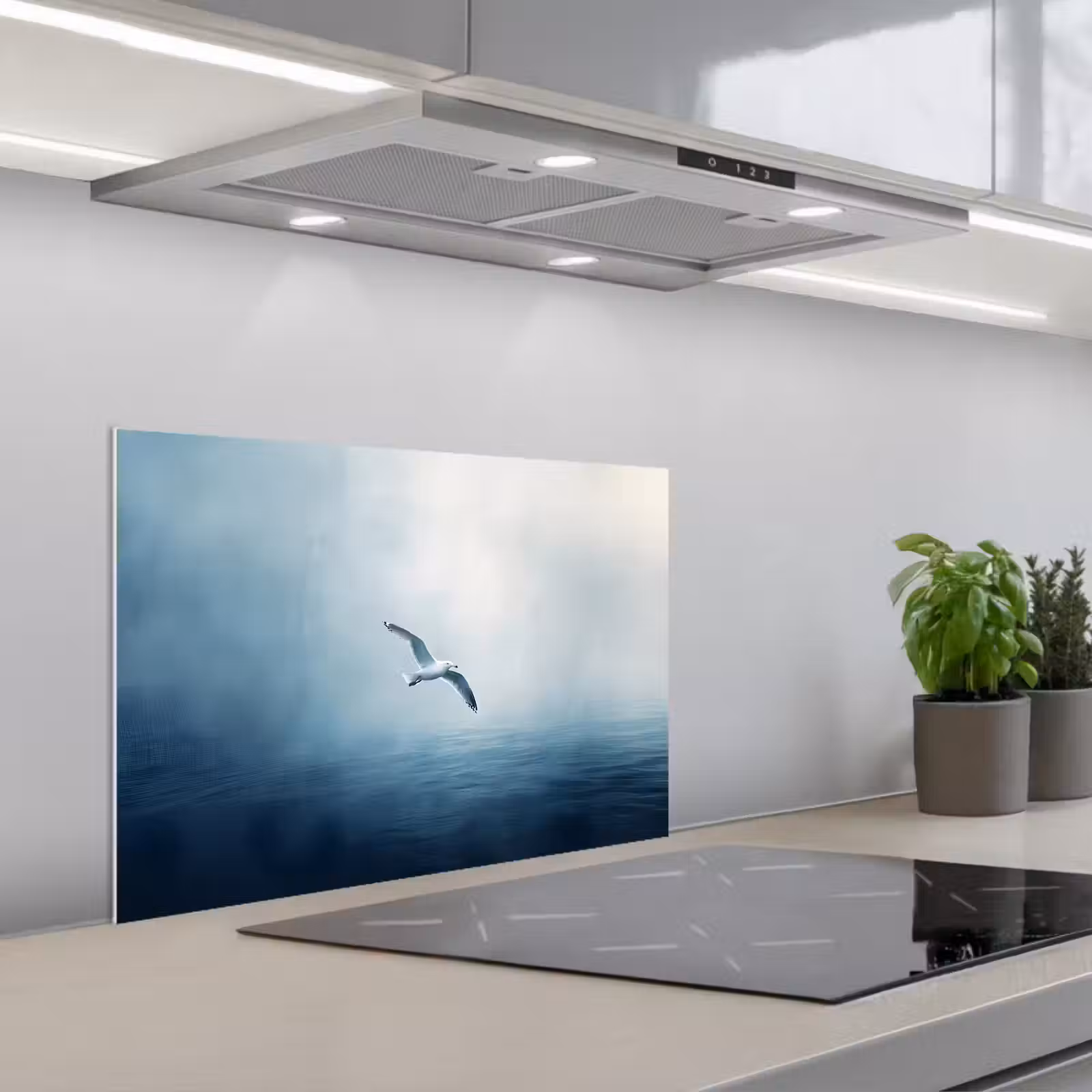 Kitchen splashback for hob - Gull - White - Sea - Misty — 1