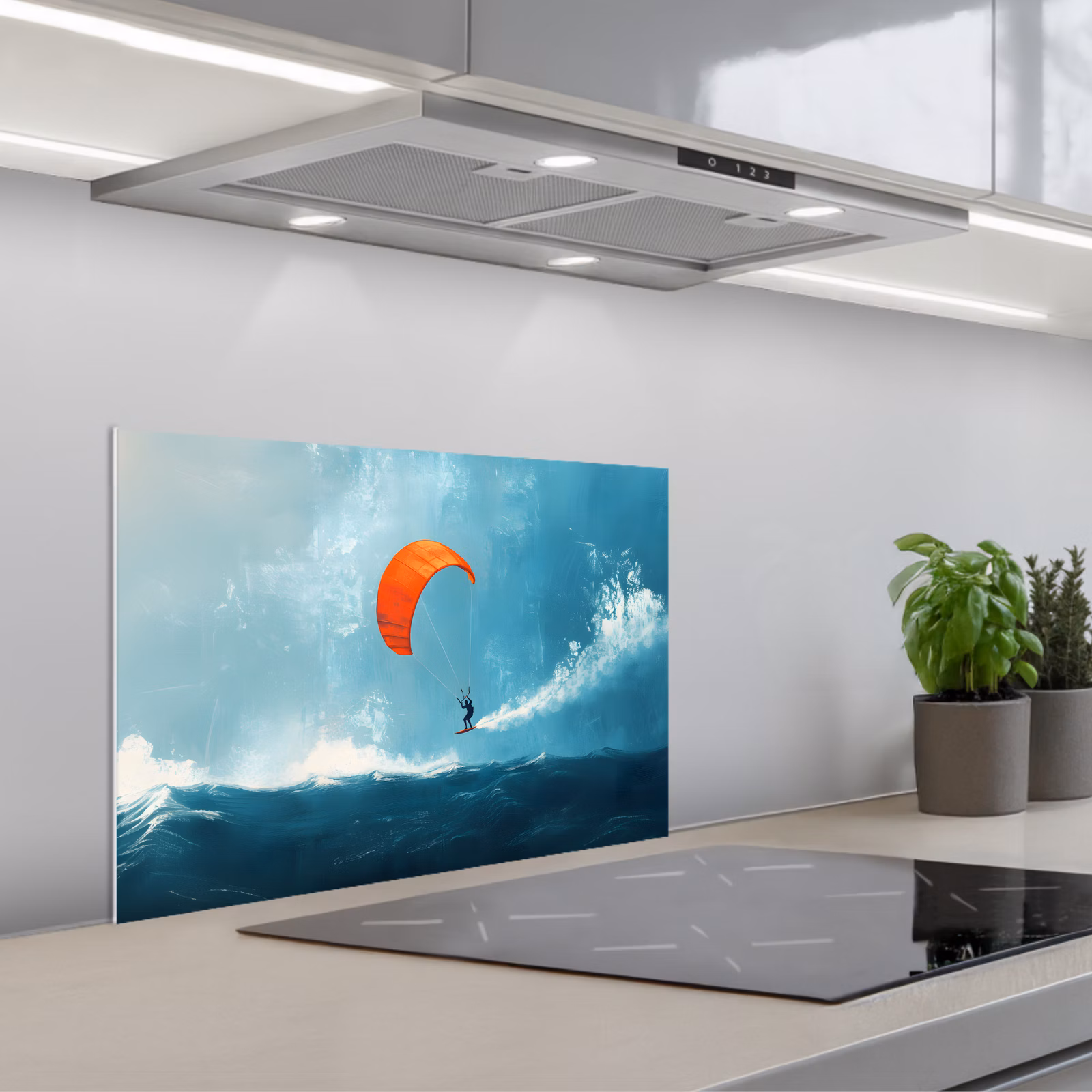 Kitchen splashback for hob - Kitesurfer - Orange - Sea - Sky — 1