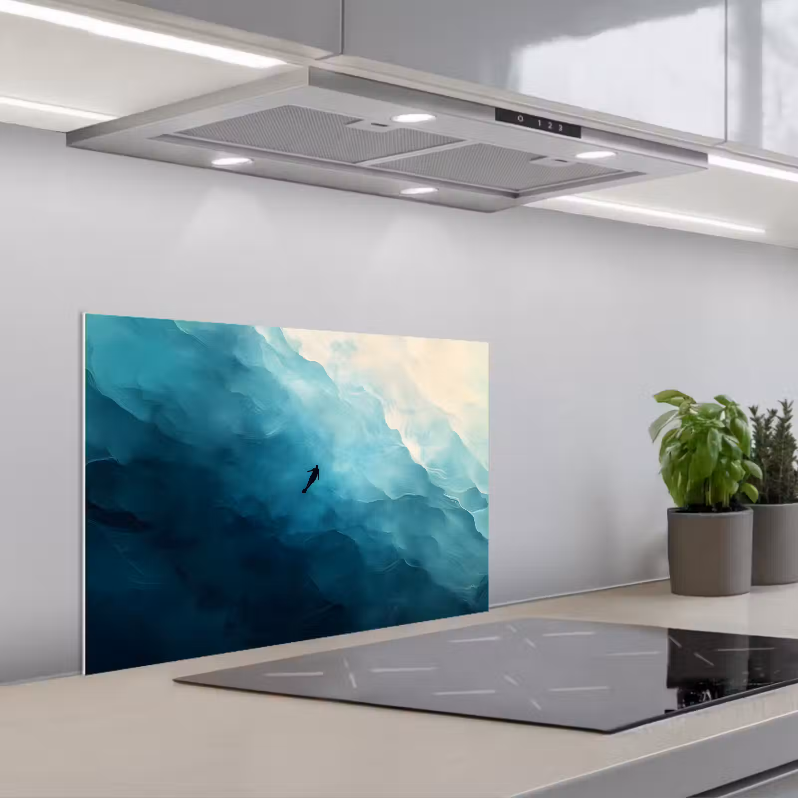 Kitchen splashback for hob - Sea - Silhouette - Abstract - Blue — 1