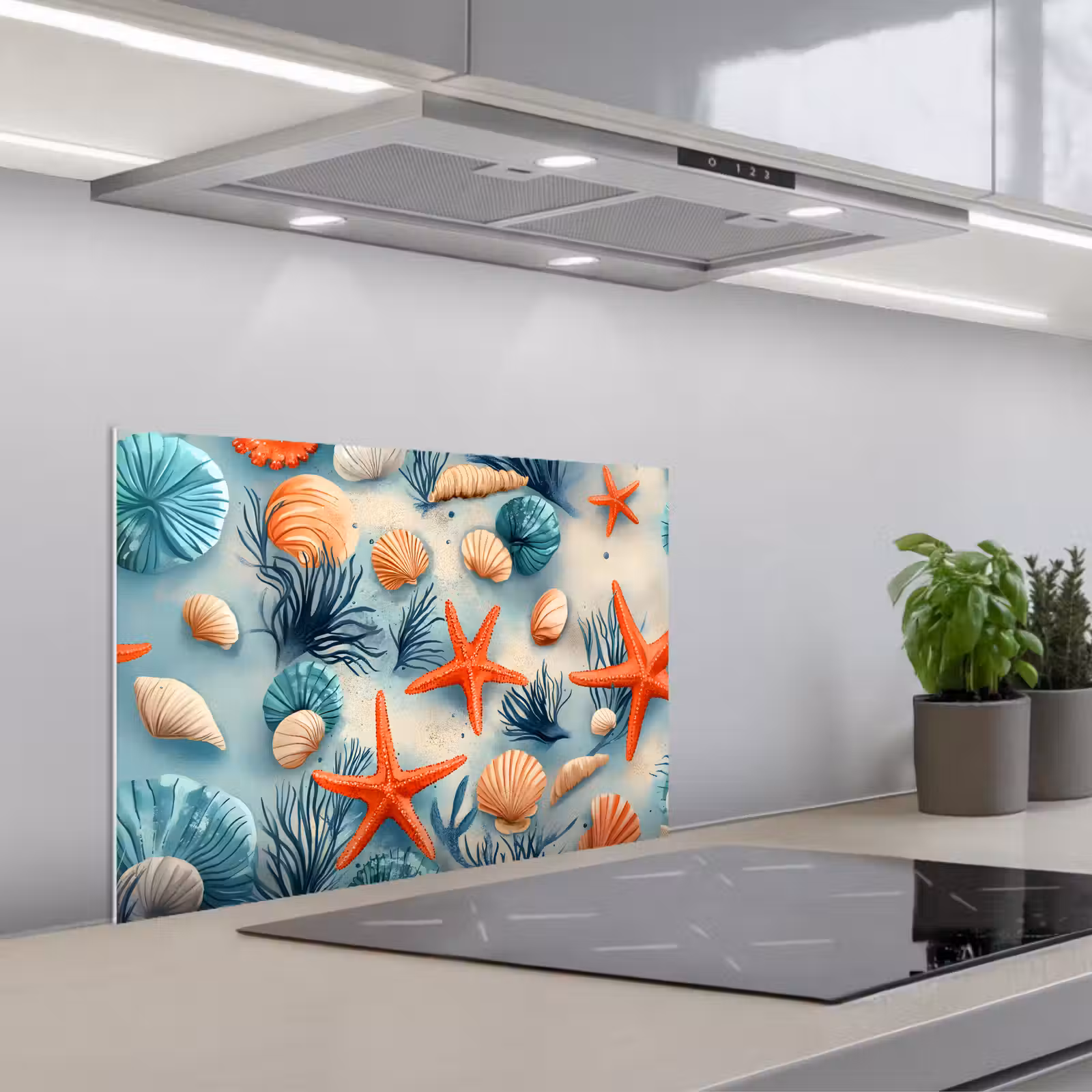 Kitchen splashback for hob - Starfish - Shells - Illustration - Sand — 1
