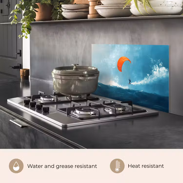 Kitchen splashback for hob - Kitesurfer - Orange - Sea - Sky — 2