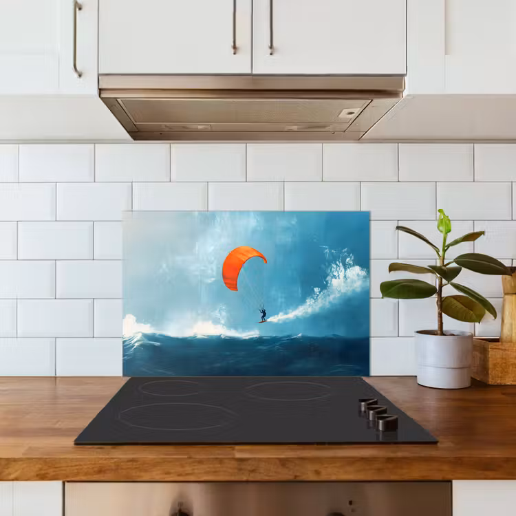 Kitchen splashback for hob - Kitesurfer - Orange - Sea - Sky — 3