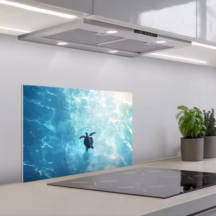 Kitchen splashback for hob - Turtle - Sea - Blue - Glare — 1