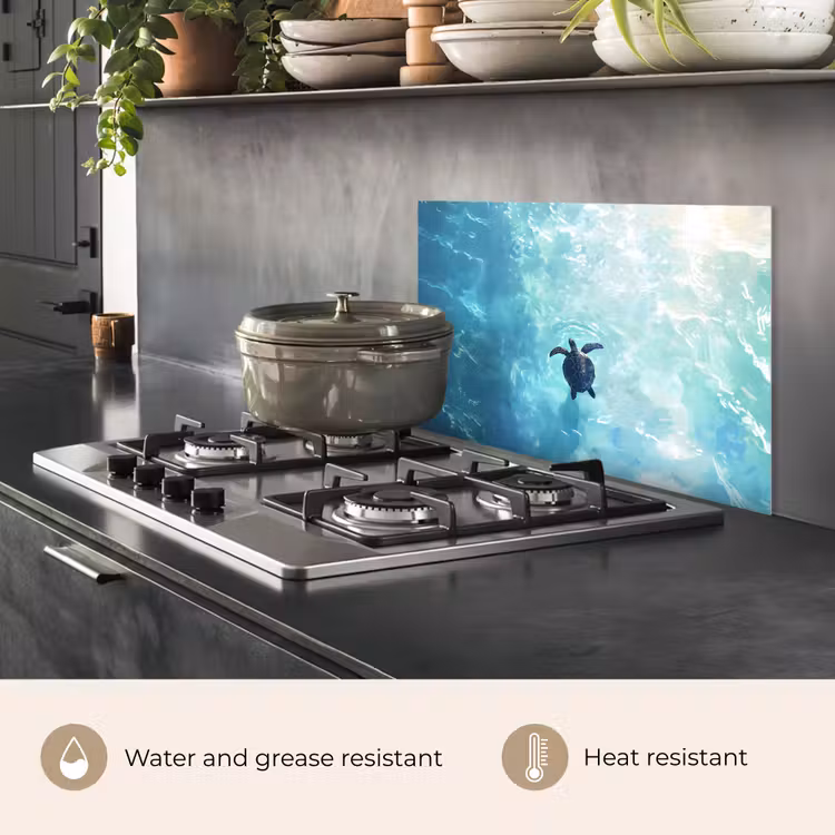 Kitchen splashback for hob - Turtle - Sea - Blue - Glare — 2