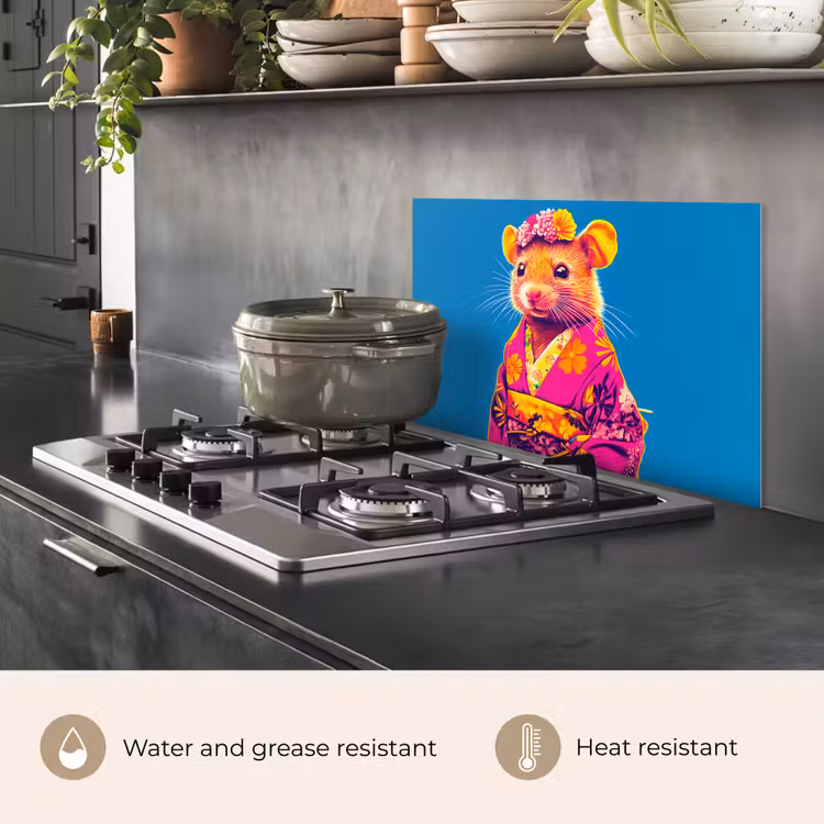 Kitchen splashback for hob - Mouse - Kimono - Flowers - Blue — 2