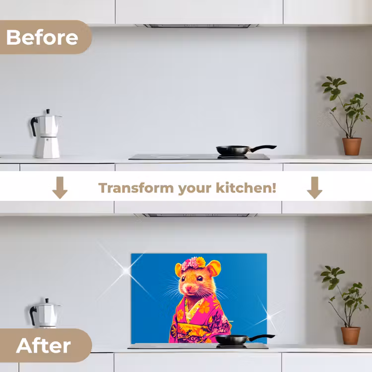 Kitchen splashback for hob - Mouse - Kimono - Flowers - Blue — 7
