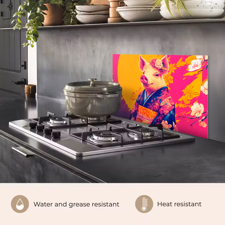 Kitchen splashback for hob - Pig - Flower crown - Kimono - Abstract — 2
