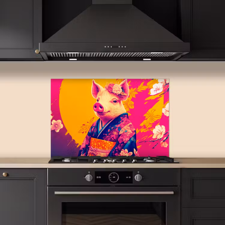 Kitchen splashback for hob - Pig - Flower crown - Kimono - Abstract — 5