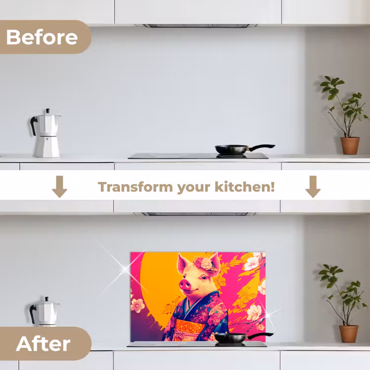 Kitchen splashback for hob - Pig - Flower crown - Kimono - Abstract — 7