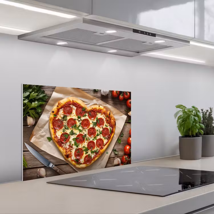 Kitchen splashback for hob - Pizza - Heart - Pepperoni - Tomato — 1