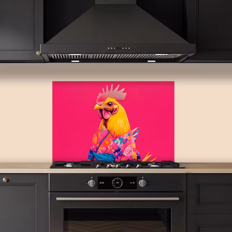 Kitchen splashback for hob - Rooster - Colorful - Kimono - Pink — 5