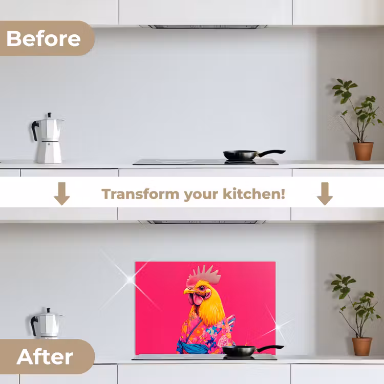 Kitchen splashback for hob - Rooster - Colorful - Kimono - Pink — 7