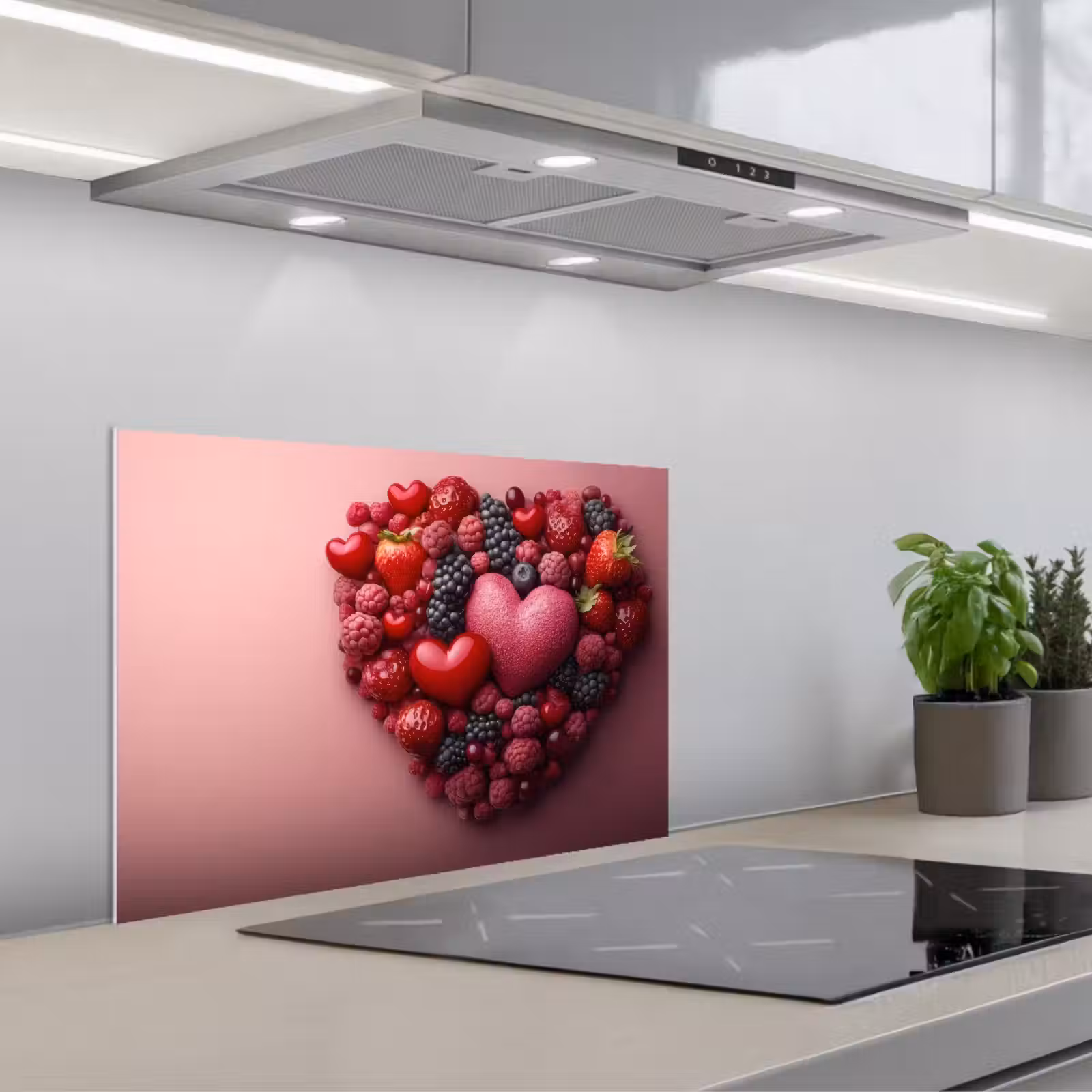 Kitchen splashback for hob - Fruit - Hearts - Strawberries - Raspberries - Blueberries — 1