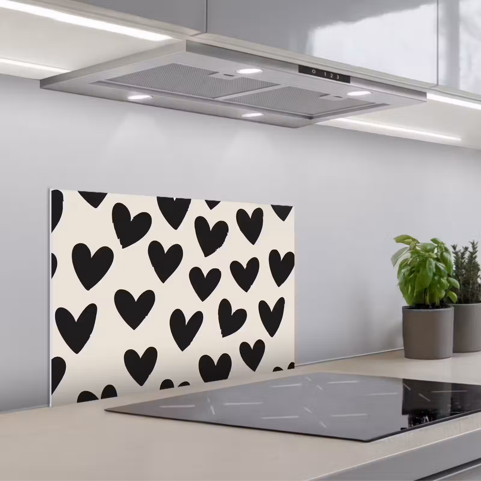 Kitchen splashback for hob - Hearts - Black - Beige — 1