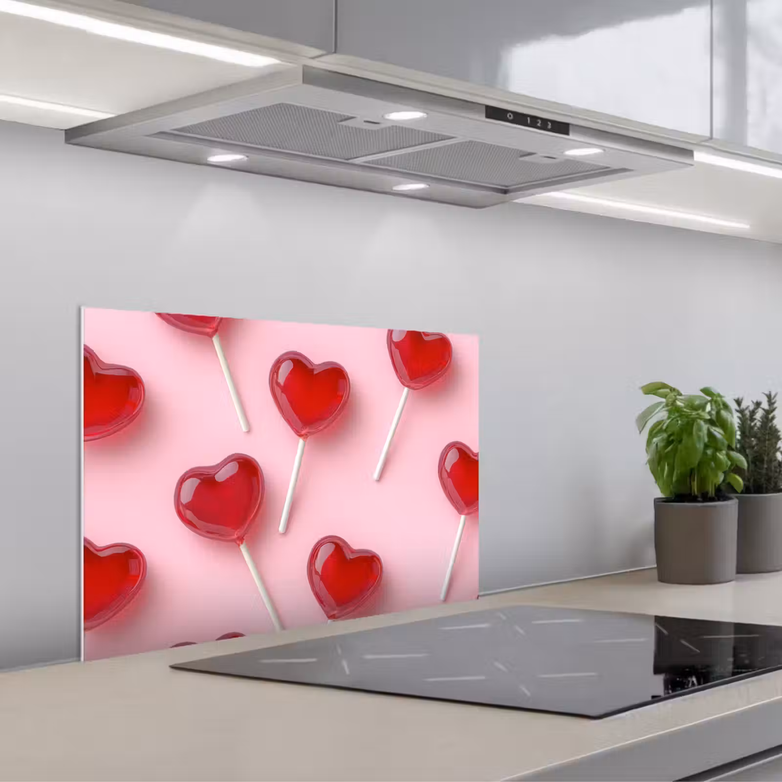 Kitchen splashback for hob - Lollipops - Hearts - Pink — 1