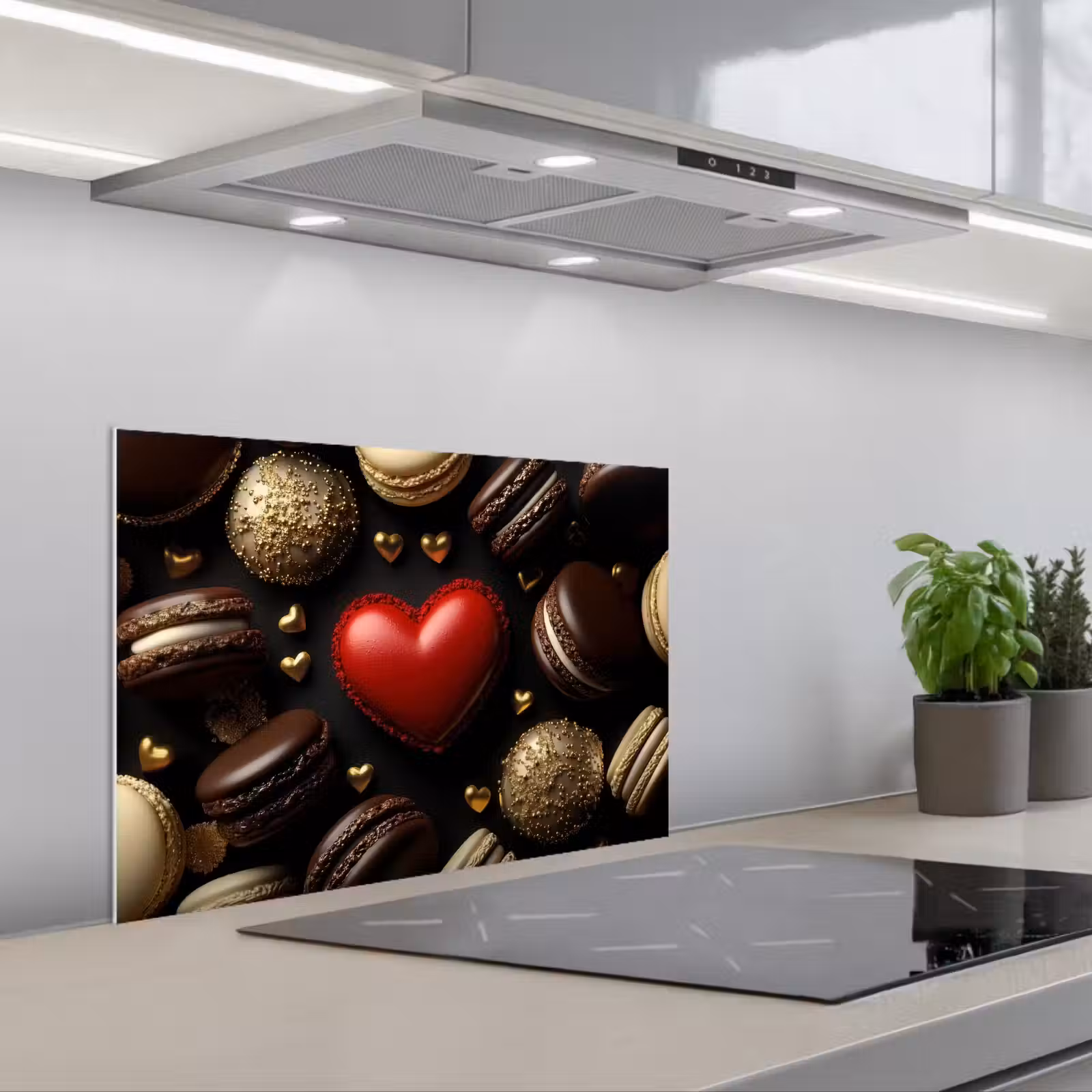 Kitchen splashback for hob - Macaroons - Red - Heart — 1