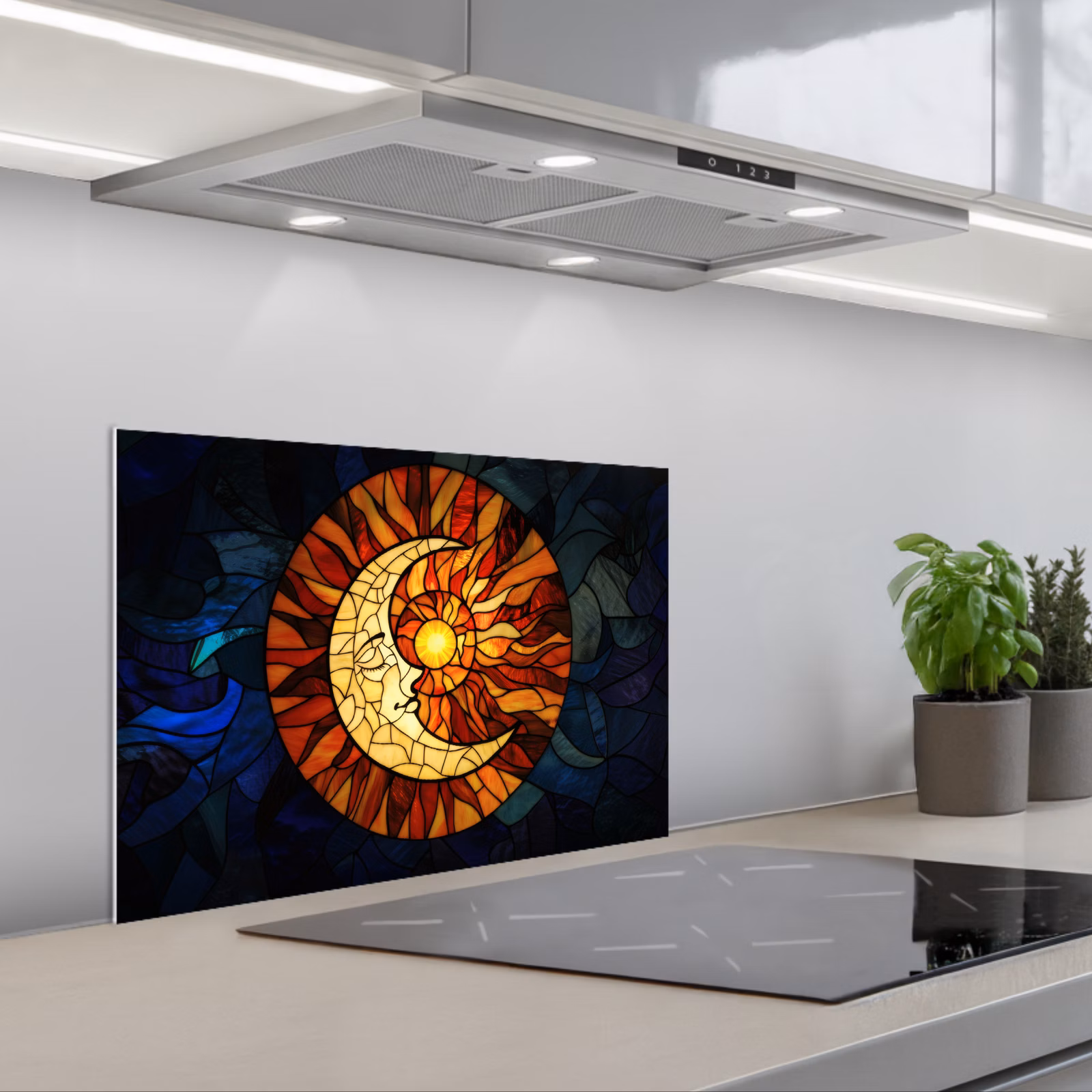 Kitchen splashback for hob - Mosaic - Glass - Moon - Dark blue — 1
