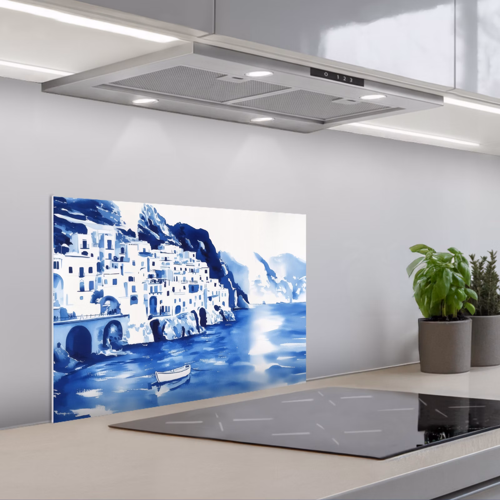 Kitchen splashback for hob - Village - Rock Wall - Rowboat - Water — 1