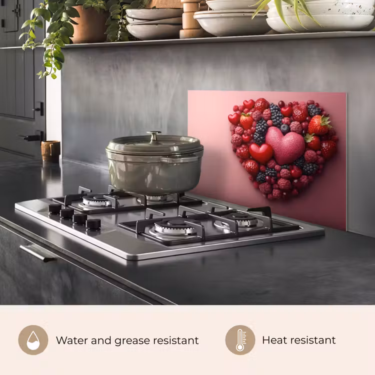 Kitchen splashback for hob - Fruit - Hearts - Strawberries - Raspberries - Blueberries — 2