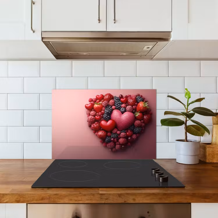 Kitchen splashback for hob - Fruit - Hearts - Strawberries - Raspberries - Blueberries — 3