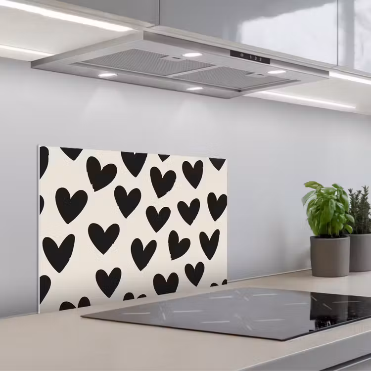 Kitchen splashback for hob - Hearts - Black - Beige — 1