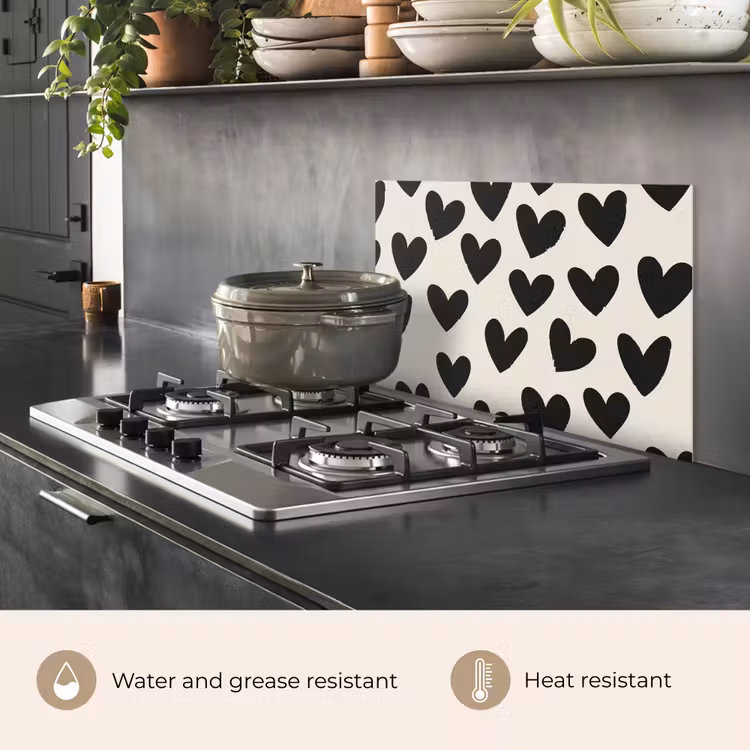 Kitchen splashback for hob - Hearts - Black - Beige — 2