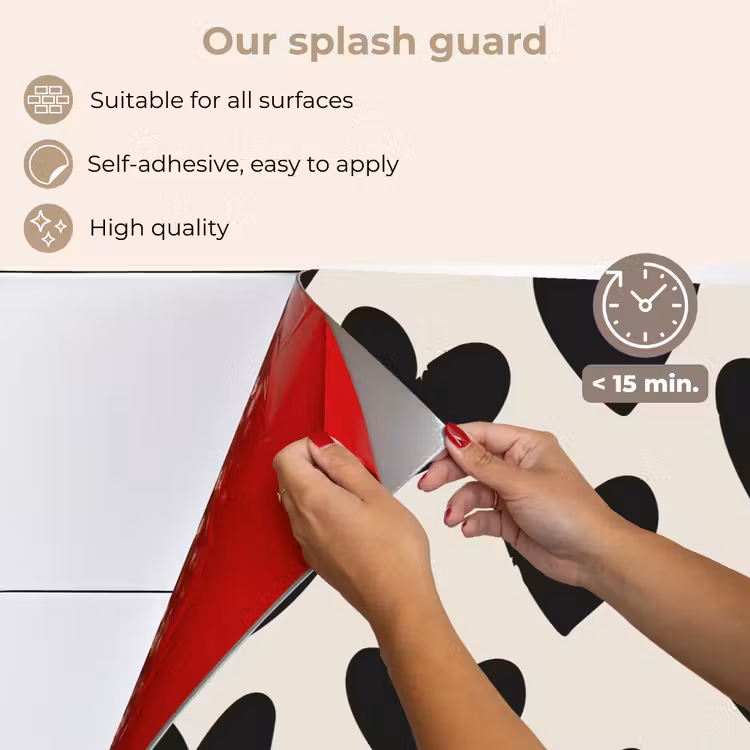 Kitchen splashback for hob - Hearts - Black - Beige — 4
