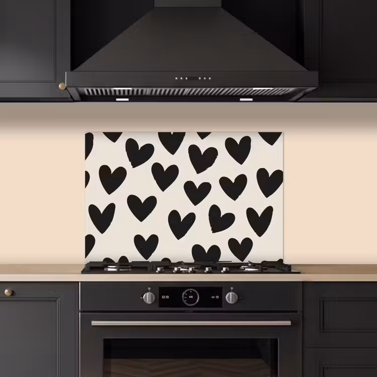 Kitchen splashback for hob - Hearts - Black - Beige — 5