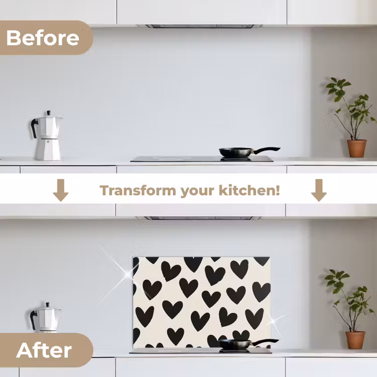 Kitchen splashback for hob - Hearts - Black - Beige — 7