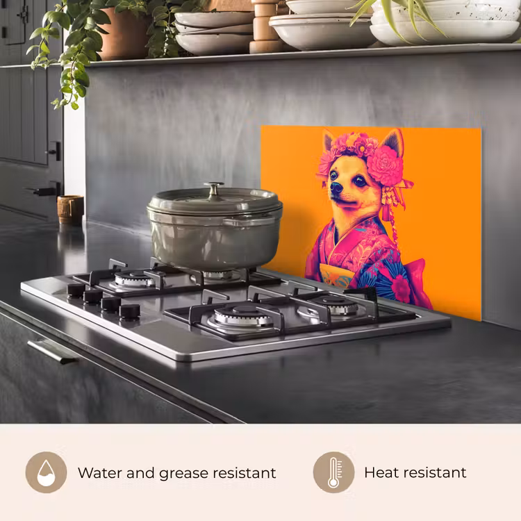 Kitchen splashback for hob - Kimono - Doggie - Flower Crown - Orange — 2