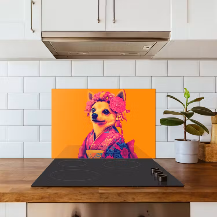 Kitchen splashback for hob - Kimono - Doggie - Flower Crown - Orange — 3