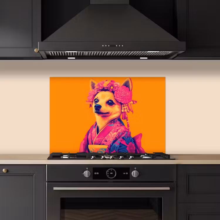 Kitchen splashback for hob - Kimono - Doggie - Flower Crown - Orange — 5