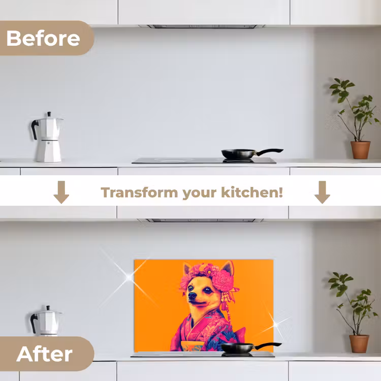 Kitchen splashback for hob - Kimono - Doggie - Flower Crown - Orange — 7